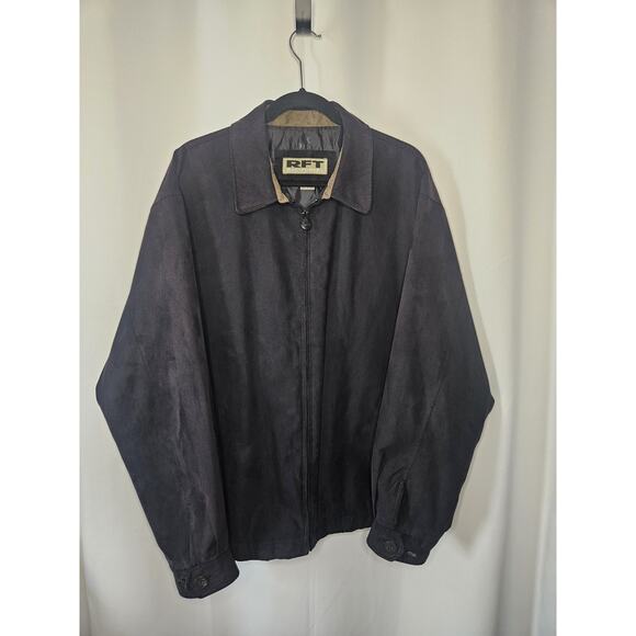Vintage RFT Rainforest Black Micro Suede Jacket XL Inside Zipper Phone Pocket - Picture 1 of 10